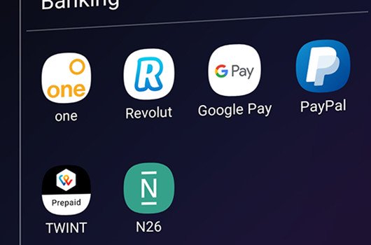 icon application revolut n26 paypal twint, visa one